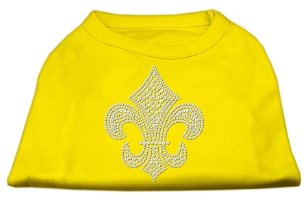 Silver Fleur de Lis Rhinestone Shirts Yellow XS